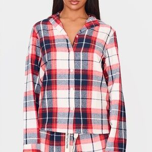 NWT PrettyLittleThing Navy Checked Long Sleeve PJ Shirt – US XL (UK XL)